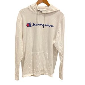 CHAMPION Women's White Hooded Lightweight Sweatshirt‎ Front Pocket Size Large